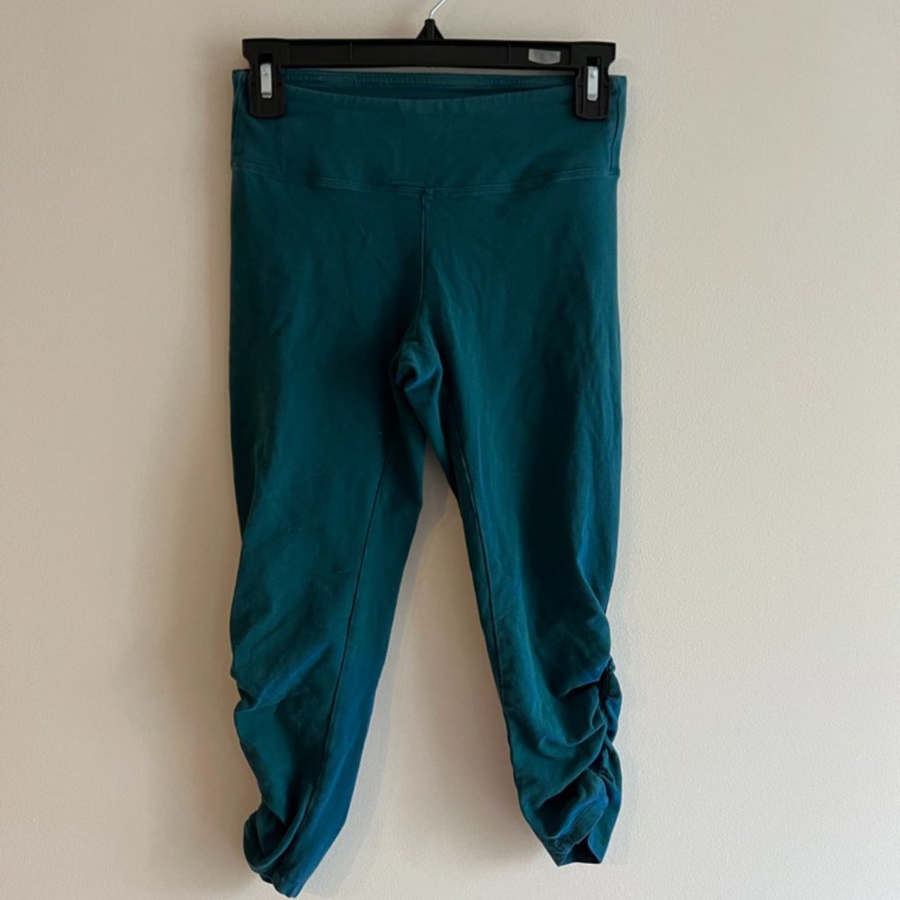 Athleta Leggings, Cropped, Teal, Ruched Bottom, Woman's XS